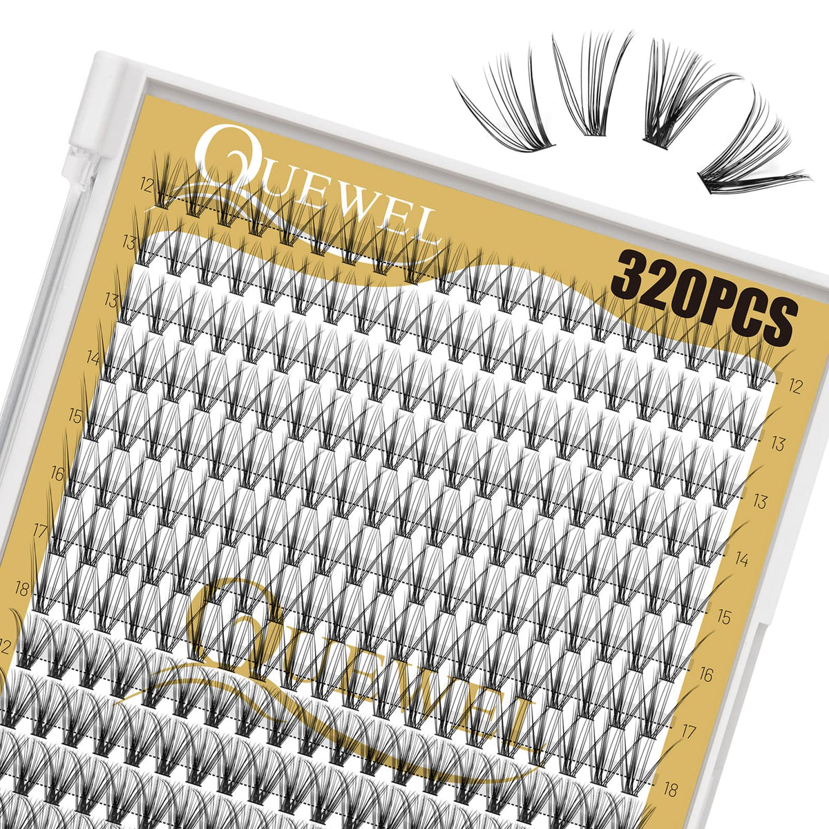 Close-up of QUEWEL C Curl Lash Clusters