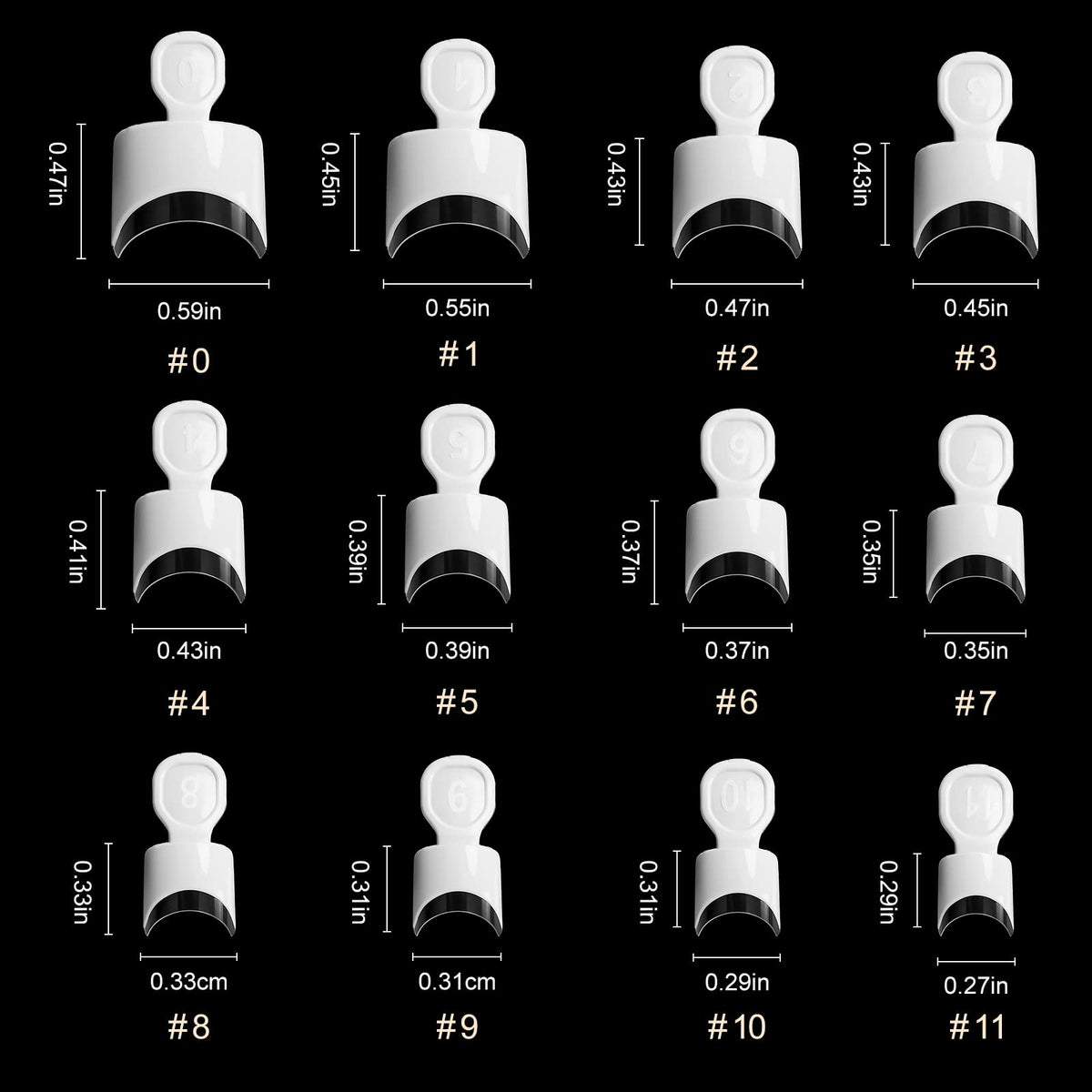 Close-up of Ranrose French Nail Tips showing different sizes