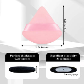 Close-up of RAREIUS triangular powder puff showing soft velvet texture