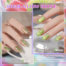 Close-up of RARJSM Cat Eye Gel Nail Polish in Velvet Lime Green