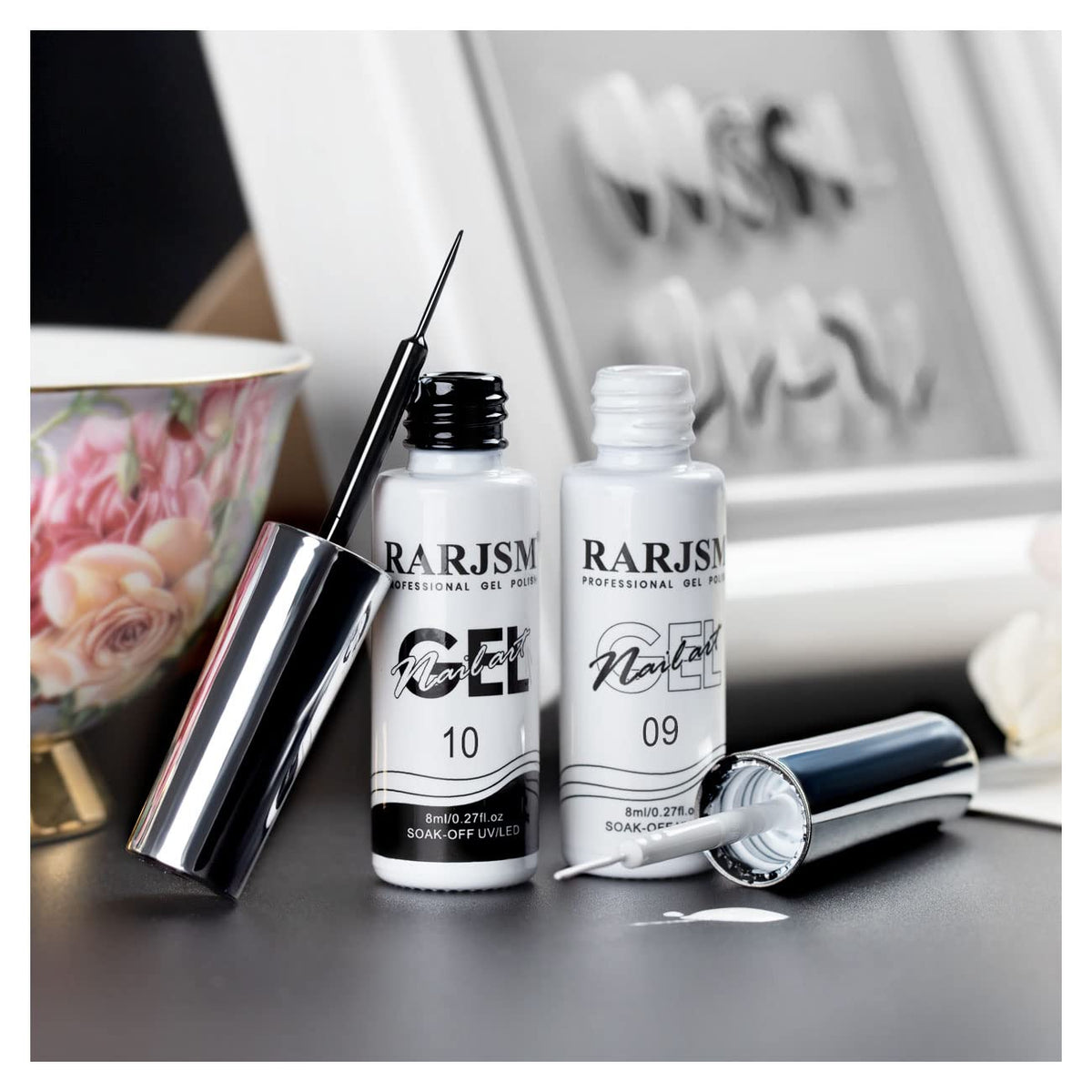 Close-up of RARJSM Nail Art Gel with built-in brush