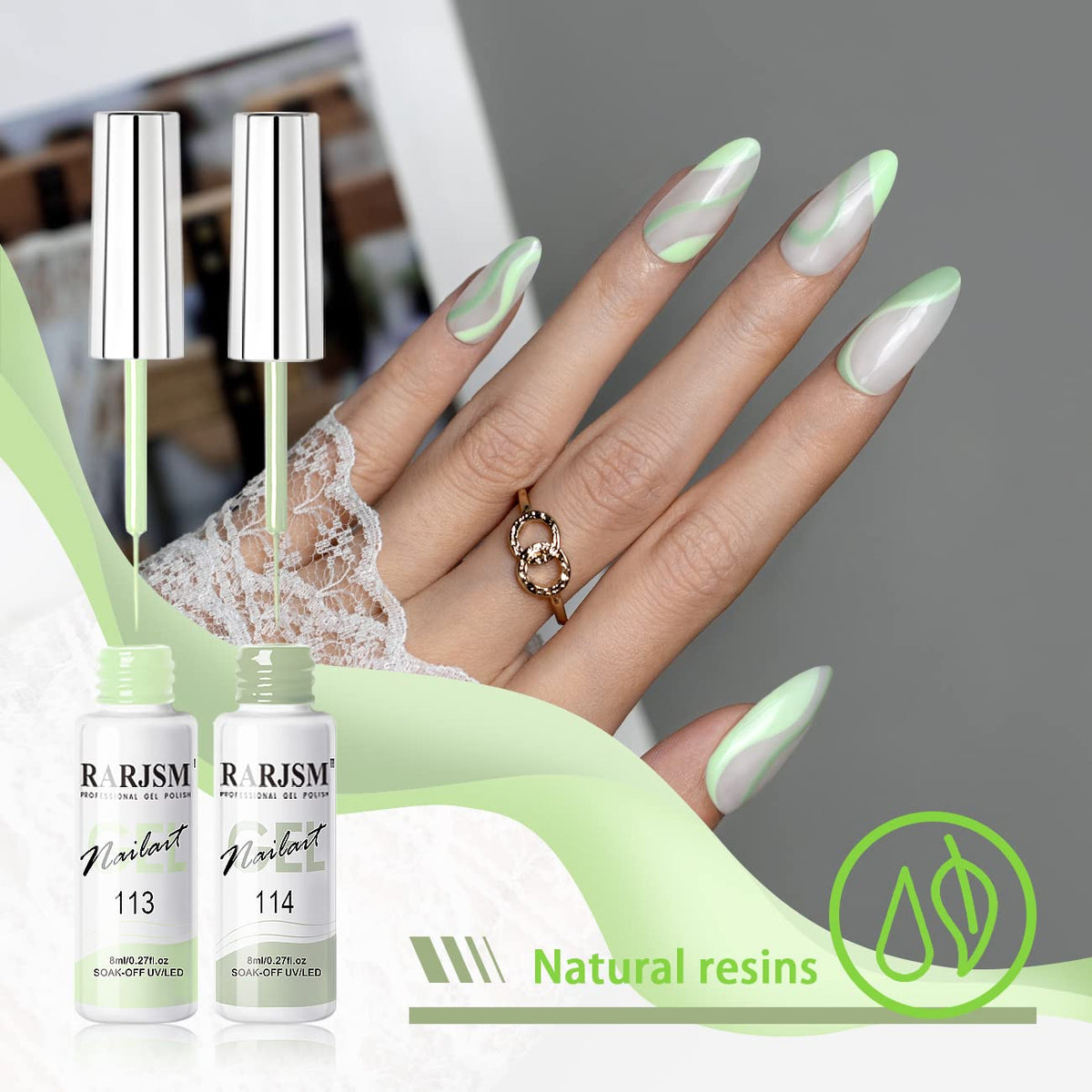 Close-up of RARJSM Nail Art Liner Gel Polish with built-in brush