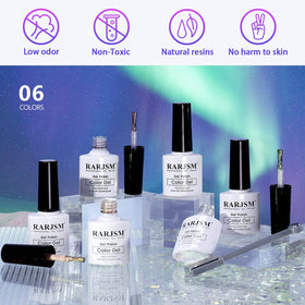 Close-up of RARJSM velvet glitter gel nail polish bottles