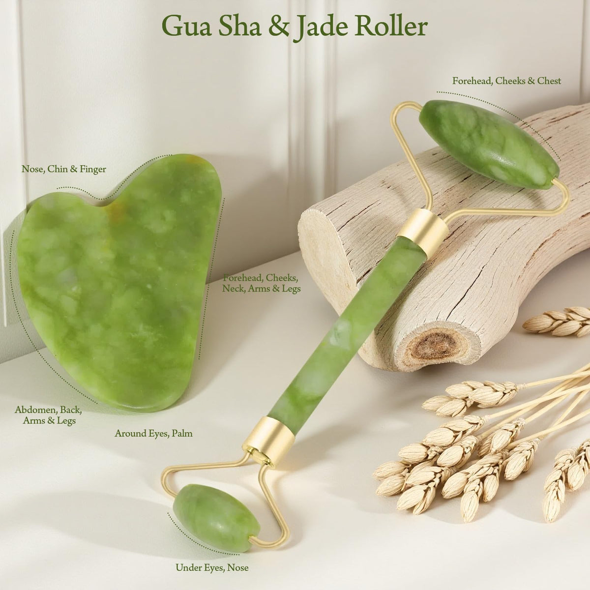 Close-up of Real Perfection jade roller for facial massage
