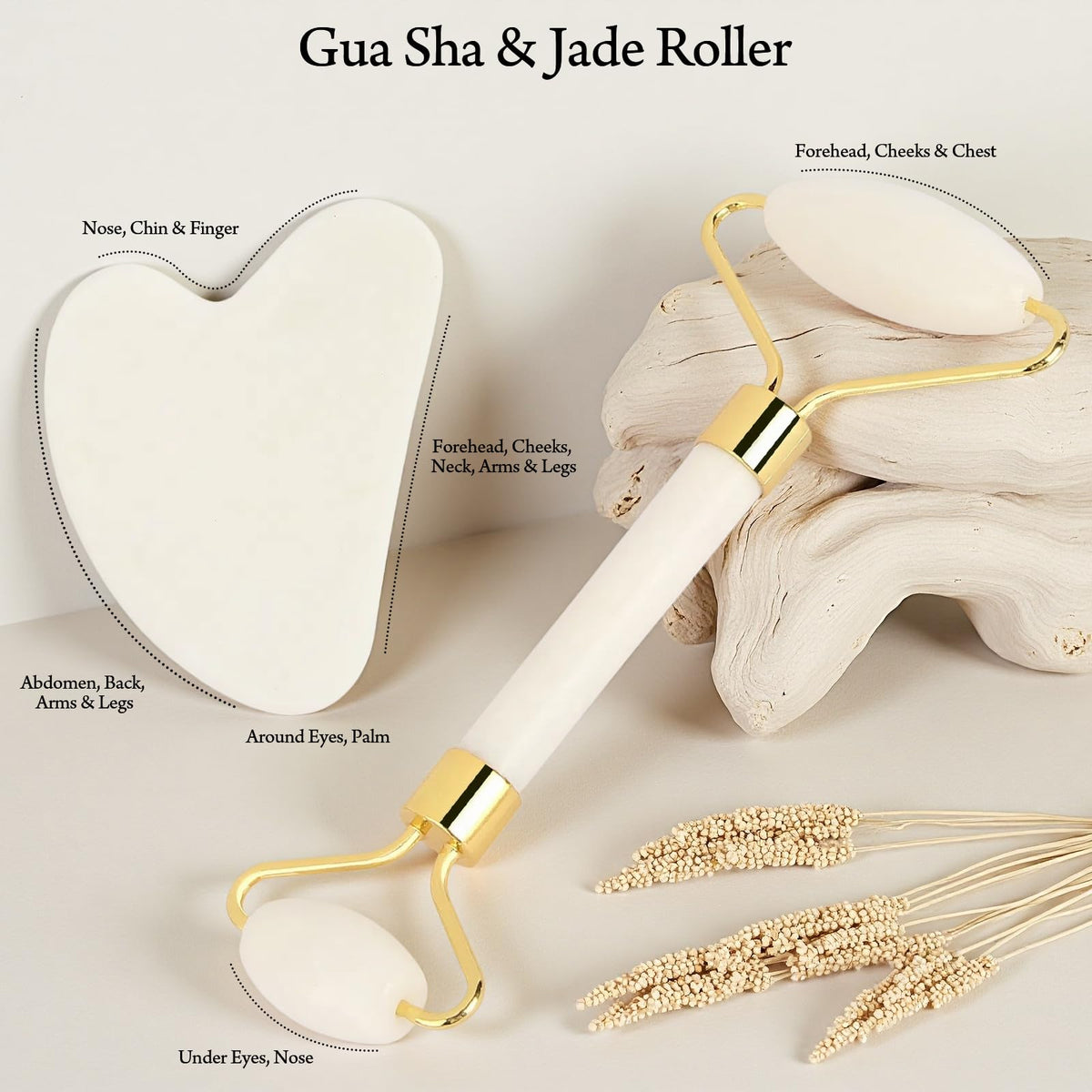 Close-up of Real Perfection jade roller with natural stone