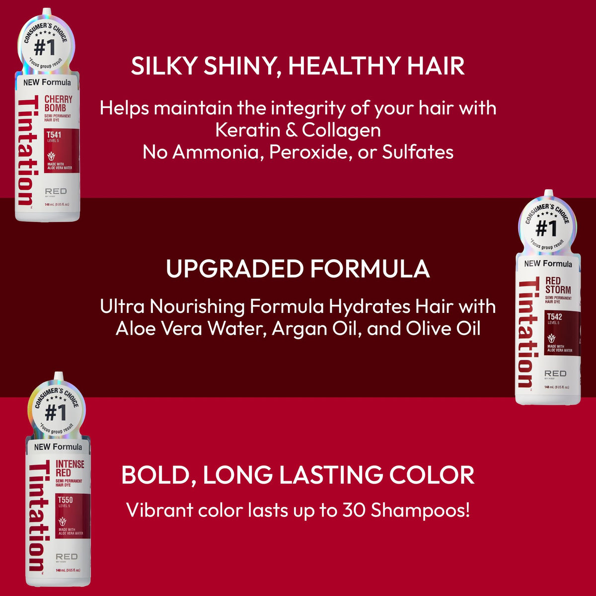 Close-up of Red By Kiss Tintation Semi-Permanent Hair Colour Intense Red 5 Fl Oz ingredients