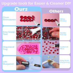 Close-up of red resin rhinestones in various sizes