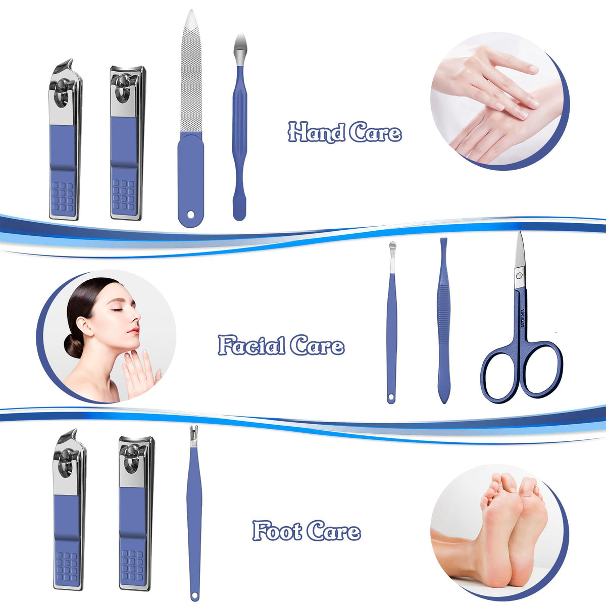 Close-up of RedFlow nail clippers and tools in the set