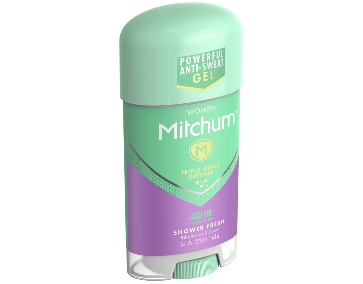 Close-up of REVLON Mitchum Gel Anti-Perspirant Deodorant packaging