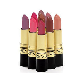 Close-up of REVLON Super Lustrous Lipstick bullet in soft-matte black tube