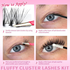 Close-up of RITALASH cluster lashes in various lengths
