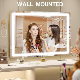 Close-up of ROLOVE Gold Vanity Mirror dimming controls