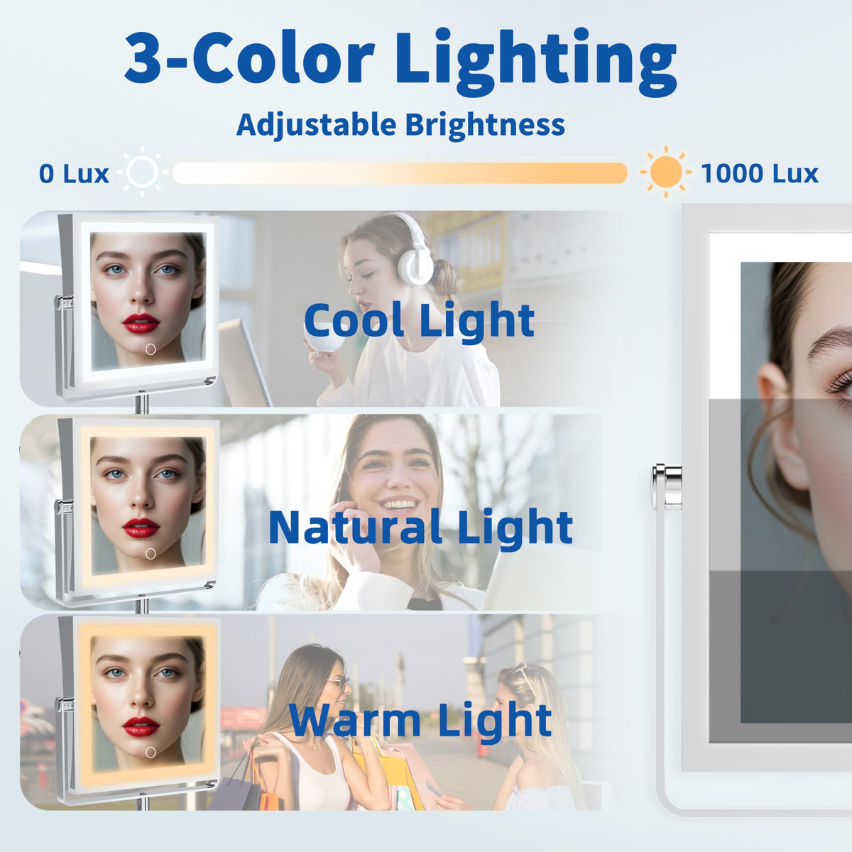 Close-up of Ruacq Wall Mounted Makeup Mirror's touch switch