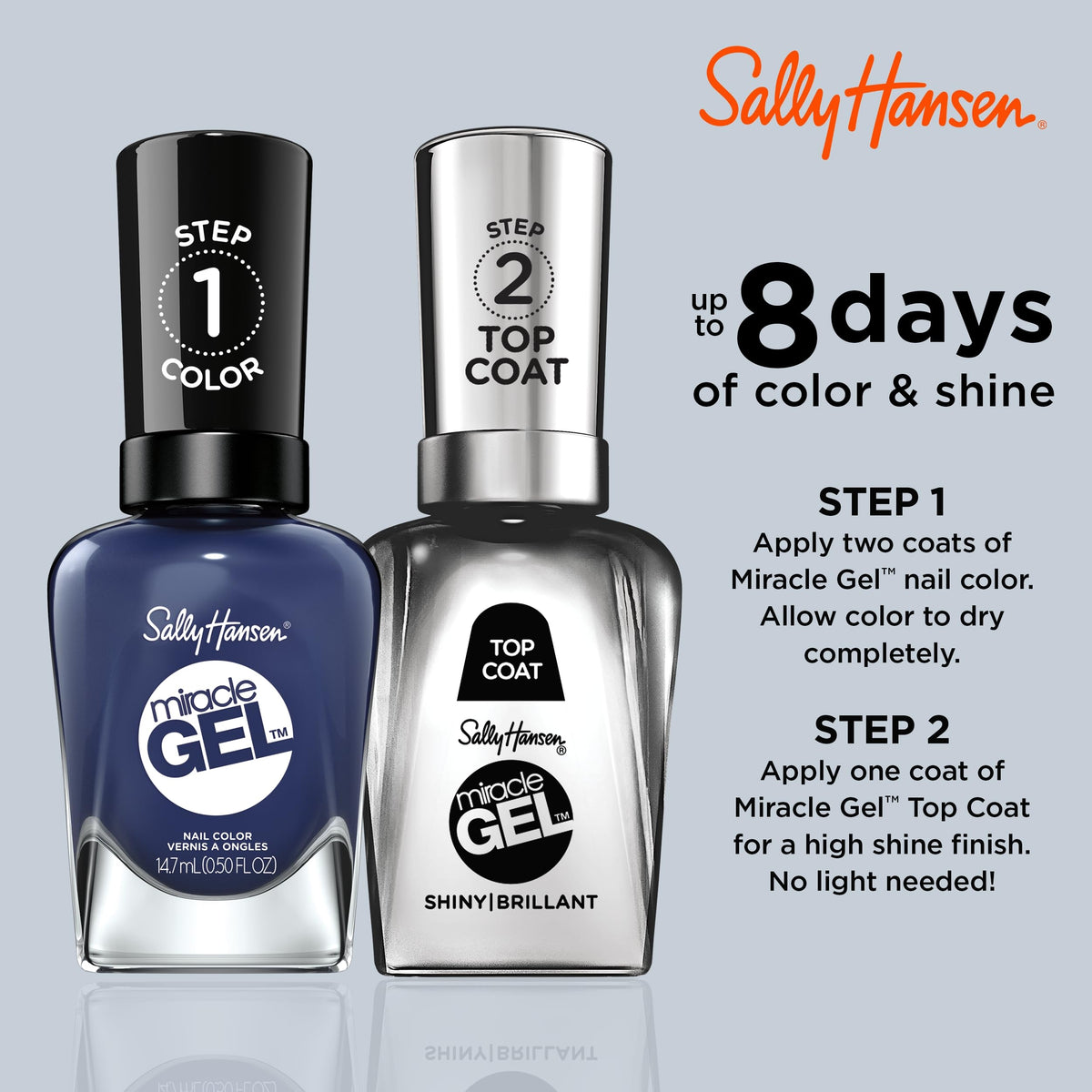 Close-up of Sally Hansen Miracle Gel 609 Midnight Mod bottle