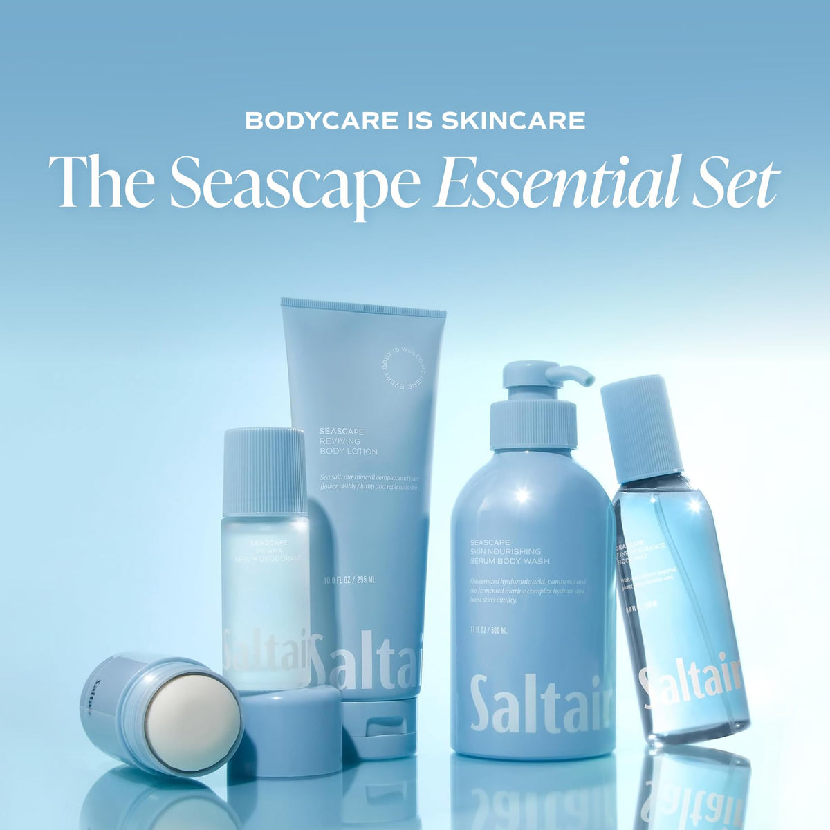 Close-up of Saltair Body Wash texture on hand