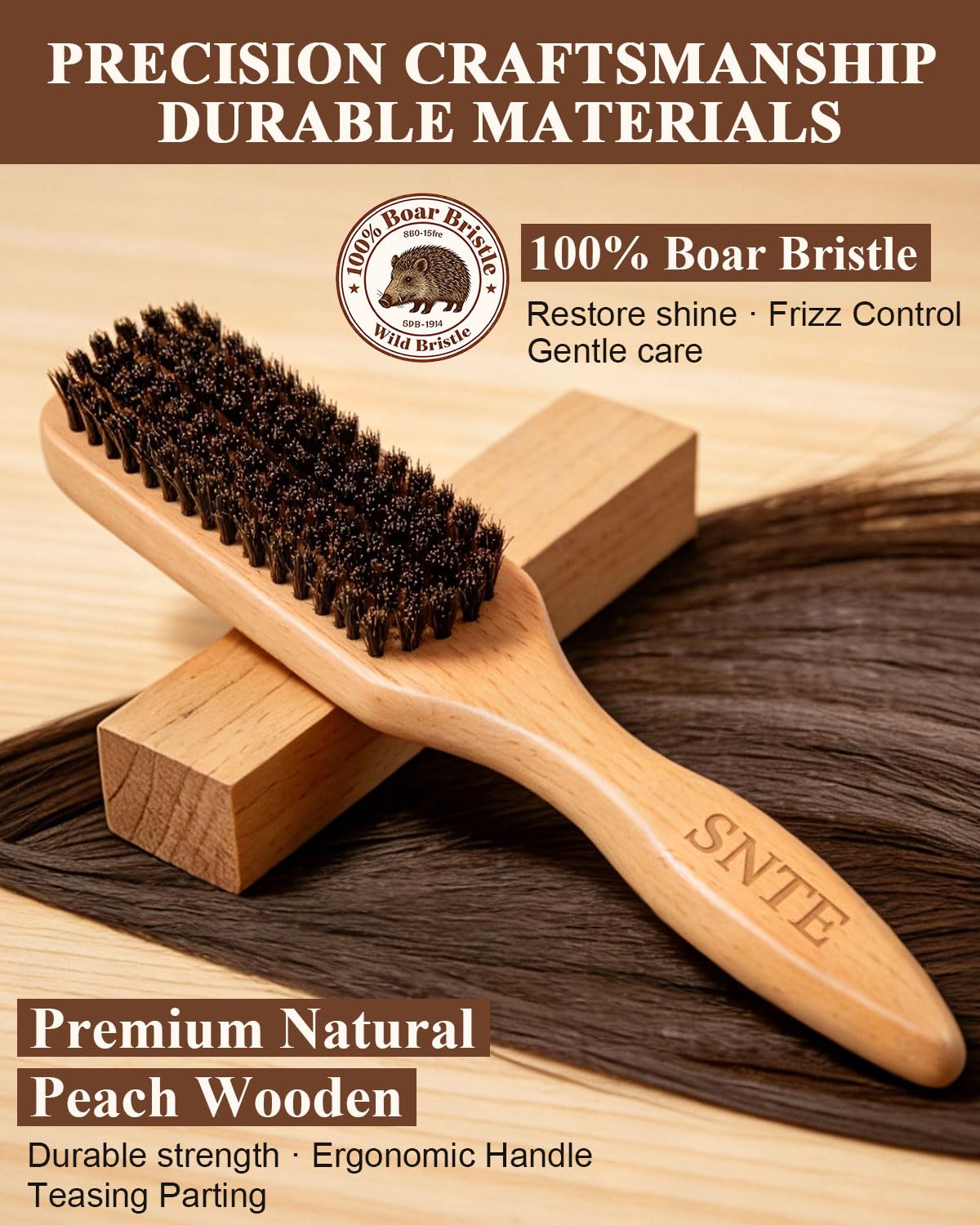 Close-up of Samnyte Boar Bristle Hair Brush bristles