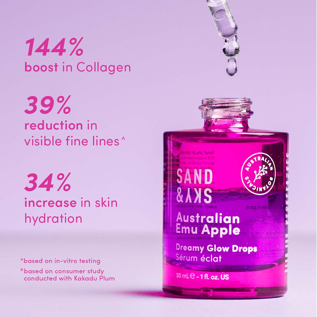 Close-up of Sand & Sky Vitamin C Serum Glow Drops bottle