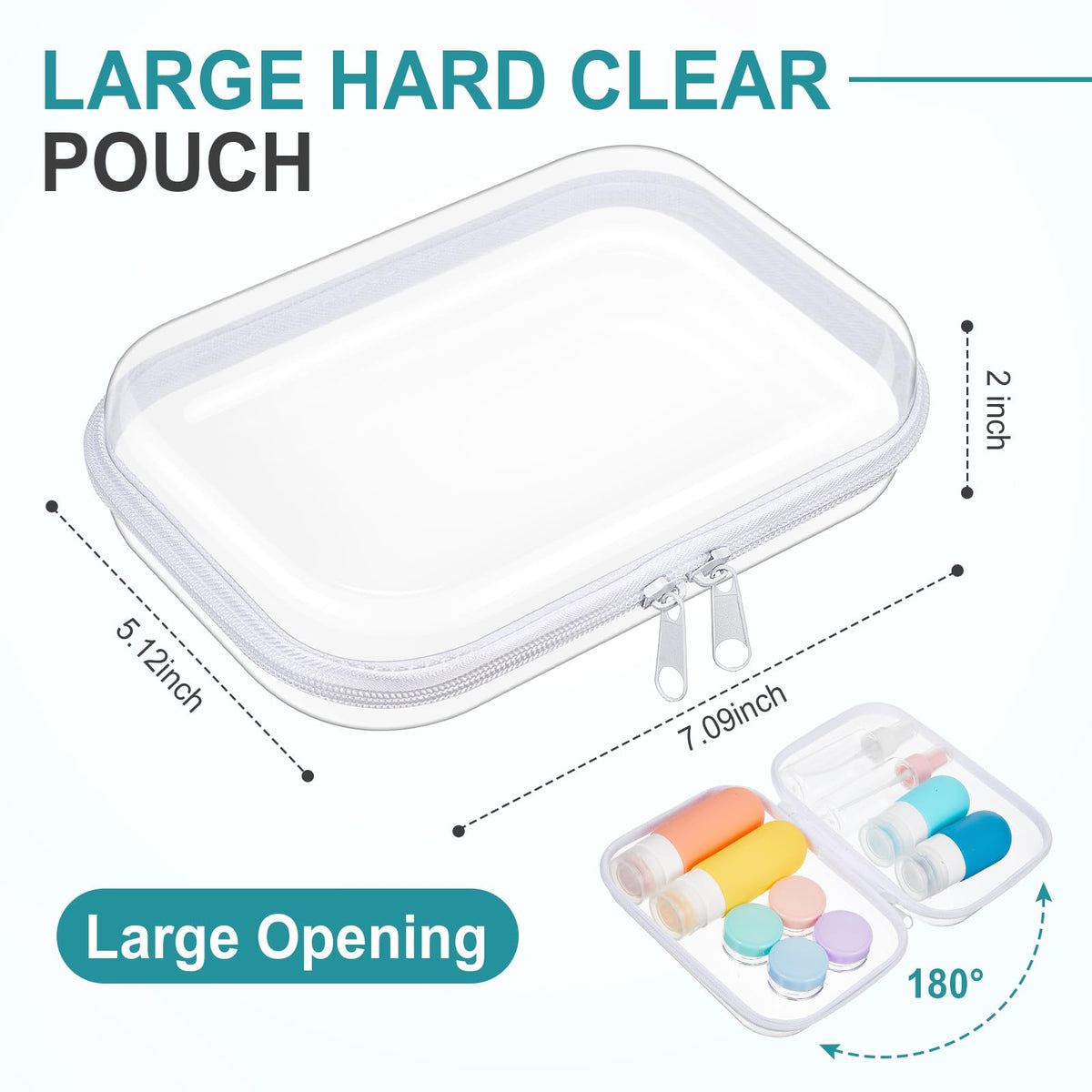 Close-up of Sanwuta transparent zipper pouch showing contents