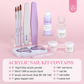 Close-up of SAVILAND acrylic powder in clear, white, and pink