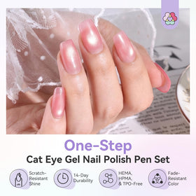 Close-up of SAVILAND gel nail polish pen in nude pink
