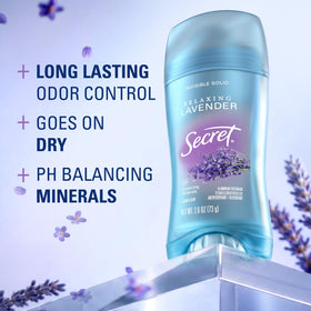 Close-up of Secret Antiperspirant Deodorant lavender scent stick