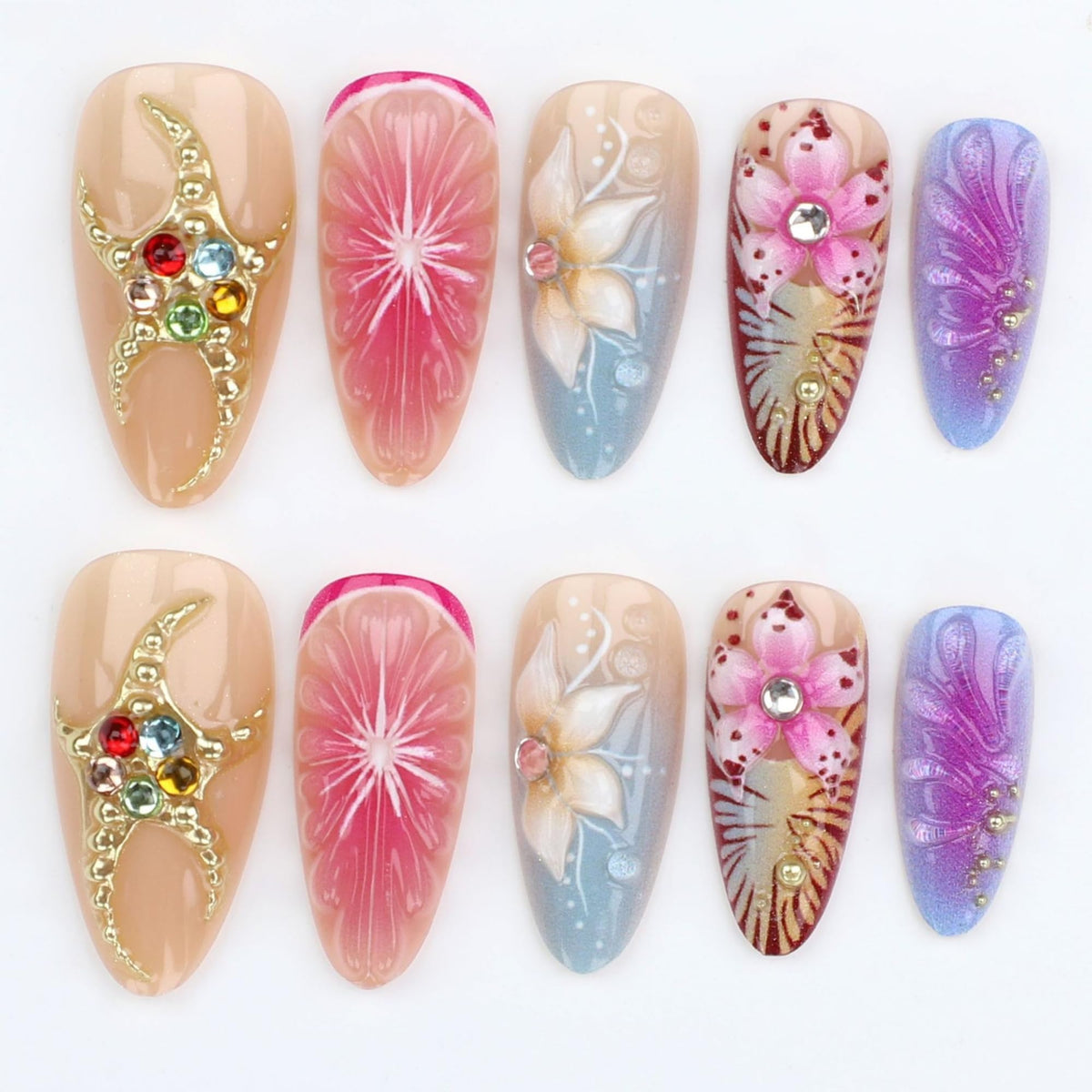 Close-up of SEENEEY Press On Nails showing almond shape