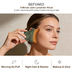 Close-up of SEFVAKO Lymphatic Contour Face Brush jade gua sha edge