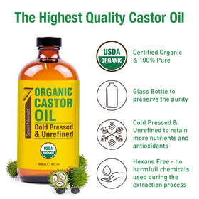 Close-up of Seven Minerals Organic Castor Oil label