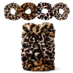 Close-up of SEVEN STYLE leopard print satin scrunchie