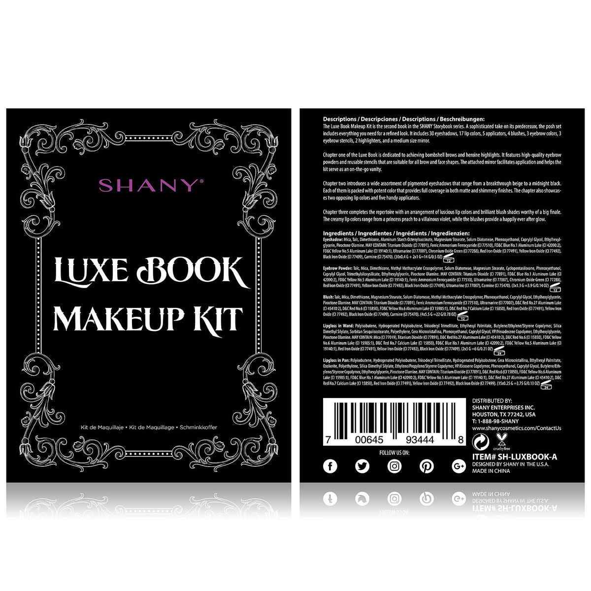 Close-up of SHANY Luxe Book Makeup Set brushes and applicators
