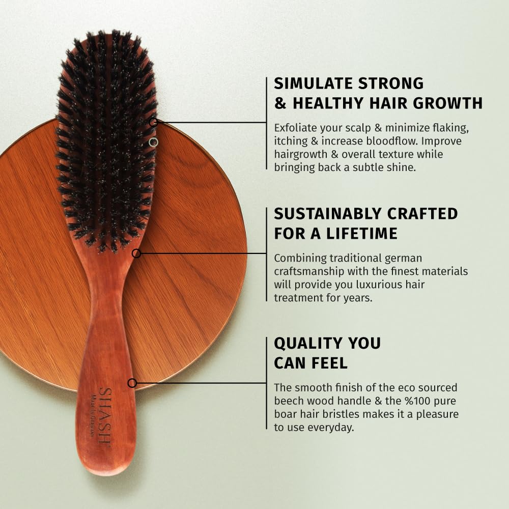 Close-up of SHASH Boar Bristle Hair Brush bristles