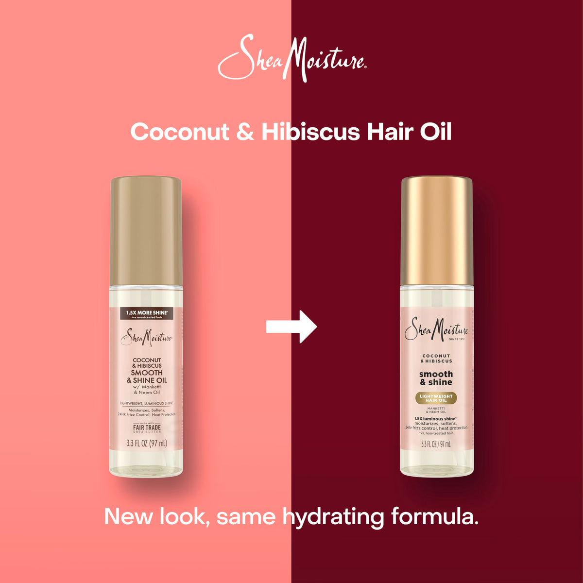 Close-up of Shea Moisture Coconut & Hibiscus Smooth & Shine Oil bottle