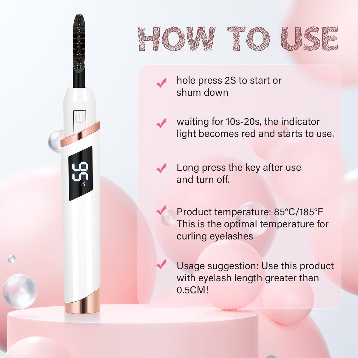 Close-up of shenlanbolt heated eyelash curler with temperature display