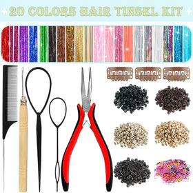 Close-up of shiny tinsel strands in various colours