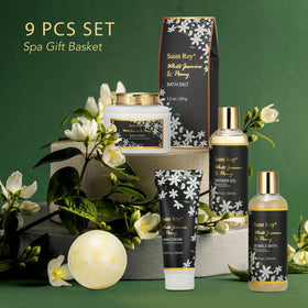 Close-up of Shower Gel and Bubble Bath in Saint Roy Spa Gift Basket