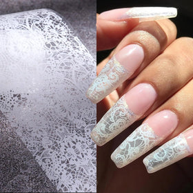 Close-up of SILPECWEE Lace Nail Foil showing black and white patterns