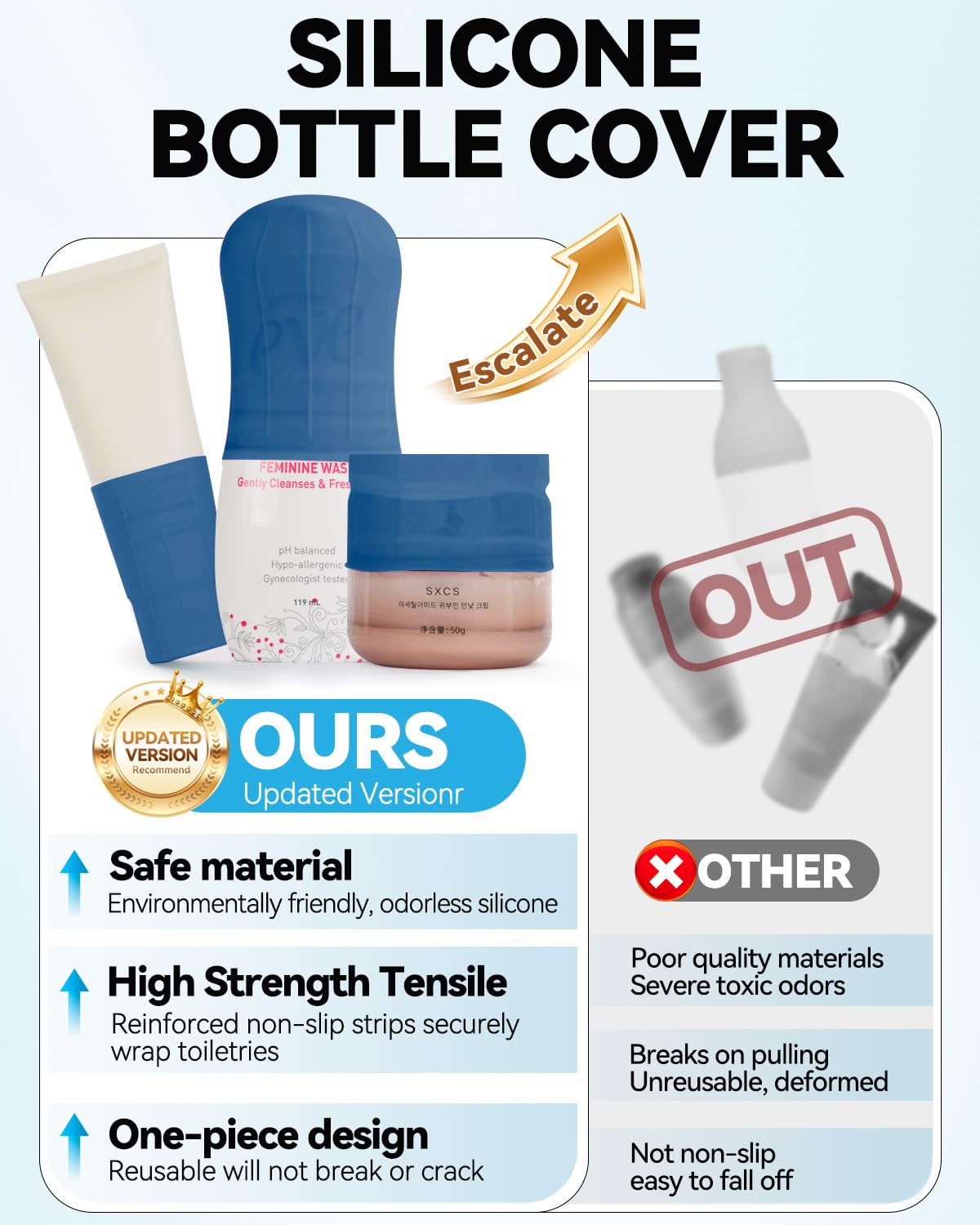 Close-up of Skyconser Silicone Bottle Cover on shampoo bottle