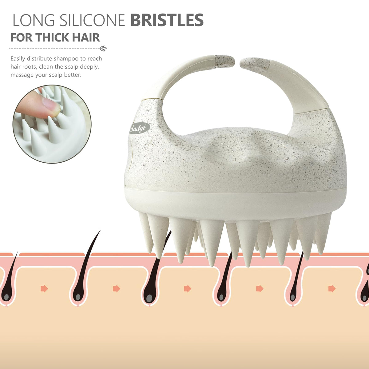 Close-up of Sndyi scalp massager silicone bristles
