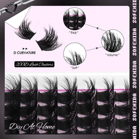 Close-up of SOFENIDA lash clusters showing D curvature