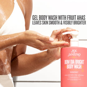 Close-up of Sol de Janeiro Bom Dia Bright Body Wash pump dispenser