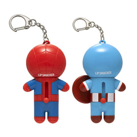 Close-up of Spiderman lip balm with keychain