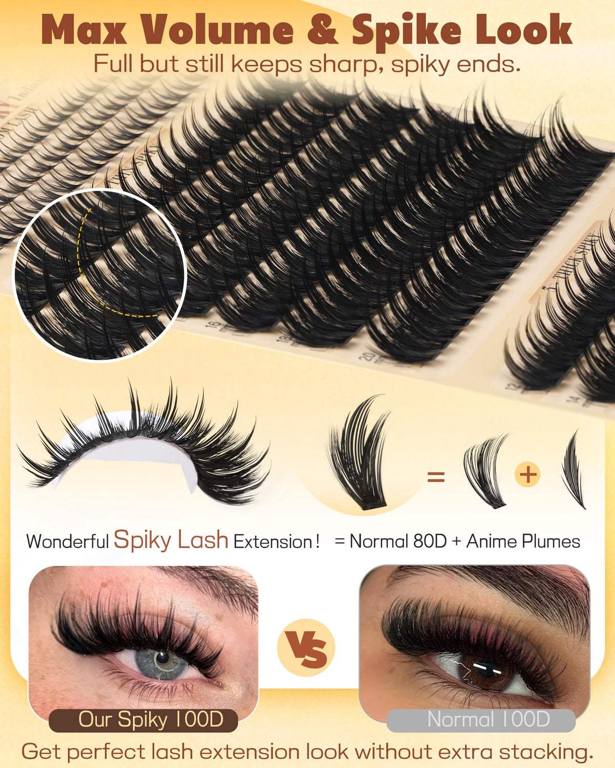 Close-up of spiky lash clusters in TOOCHUNAG kit