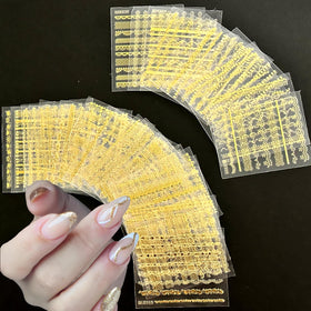 Close-up of SPLOCUDU gold lace nail stickers