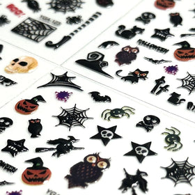 Close-up of SPLOCUDU Halloween nail stickers featuring pumpkins and ghosts