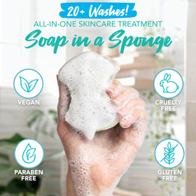 Close-up of Spongeables Pedi Scrub with olive oil and Vitamin E ingredients