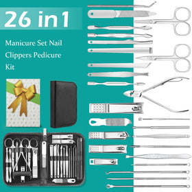 Close-up of stainless steel nail clippers from the manicure set