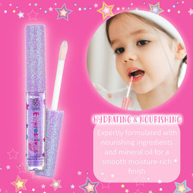 Close-up of Strawberry/Pink lip gloss wand with glitter cap