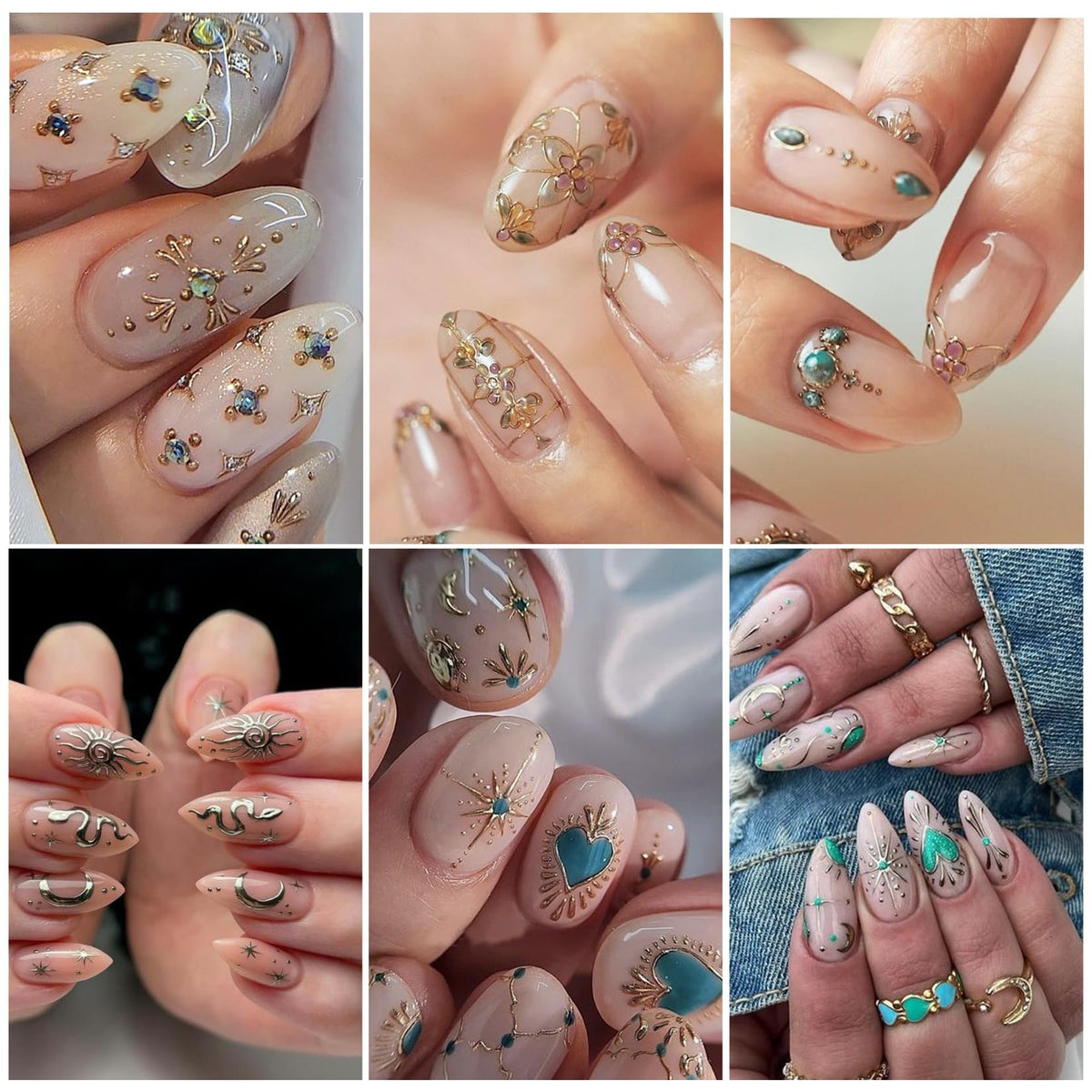 Close-up of STZPRONAIL nail stickers showcasing sun and star patterns