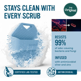 Close-up of Sud Scrub silicone body scrubber showing flexible fins