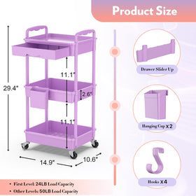 Close-up of SUNALLY Makeup Cart Organizer drawer and compartments
